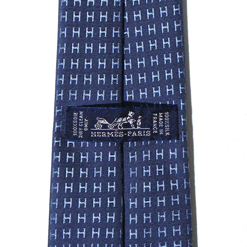 HERMES（エルメス） ネクタイ H織りタイ 7cm シルク バイカラー マリン