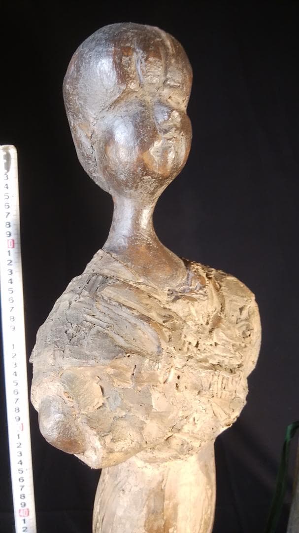 松本作【乾漆少女像】高59cm◇木箱付き◇古代銅像様ブロンズ