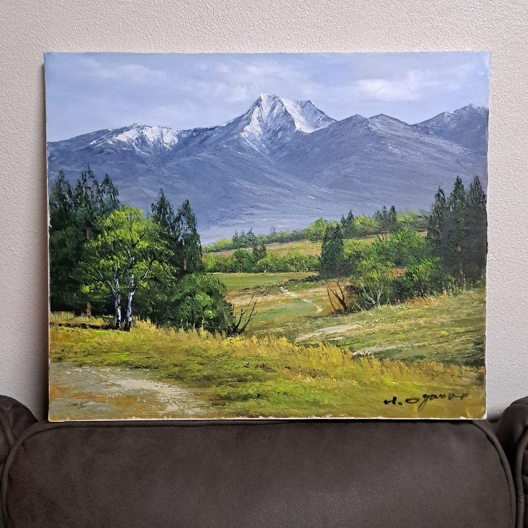 小川久雄【八ヶ岳を望む】F8　八ヶ岳　肉筆サイン　油絵 kakejiku_ya-4291